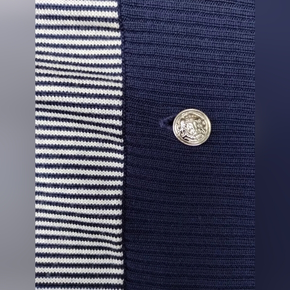 St. John Yellow Label Nautical Jacket Style Striped Sweater Navy Blue White Sz L - Picture 5 of 11